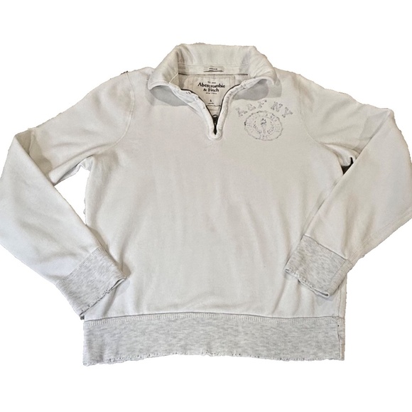Abercrombie & Fitch Distressed 1/4 Zip Muscle Sweatshirt; White/Grey; Women's L - Picture 1 of 14